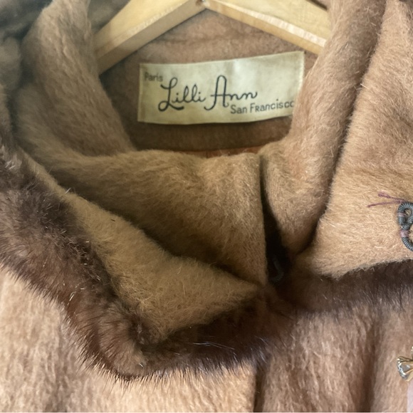 Vintage LILLI ANNE MadMen 1950 Wool Cashmere Camel MINK Coat M-L Swing Coat - Picture 3 of 11